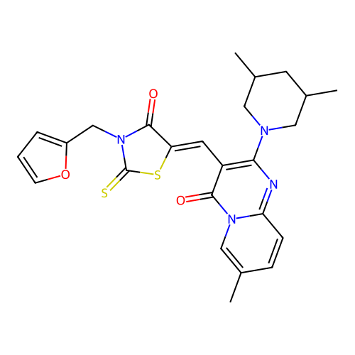 2-(3,5-dimethylpiperidin-1-yl)-3-{(Z)-[3-(furan-2-ylmethyl)-4-oxo-2-thioxo-1,3-thiazolidin-5-ylidene]methyl}-7-methyl-4H-pyrido[1,2-a]pyrimidin-4-one structure