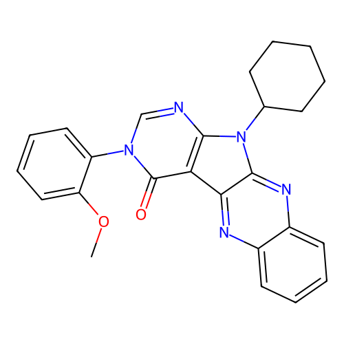 11-Cyclohexyl-3-(2-methoxy-phenyl)-3,11-dihydro-1,3,5,10,11-pentaaza-benzo[b]fluoren-4-one structure