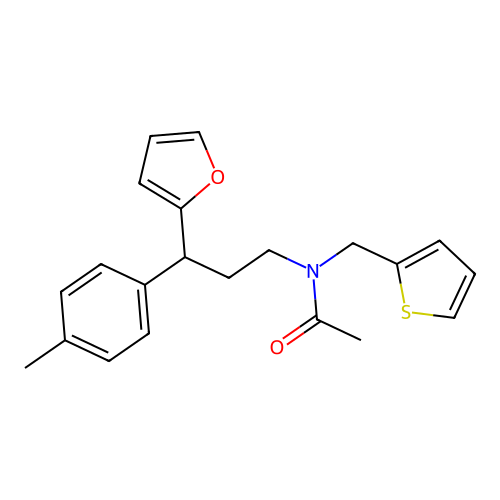 N-[3-(furan-2-yl)-3-(4-methylphenyl)propyl]-N-(thiophen-2-ylmethyl)acetamide structure