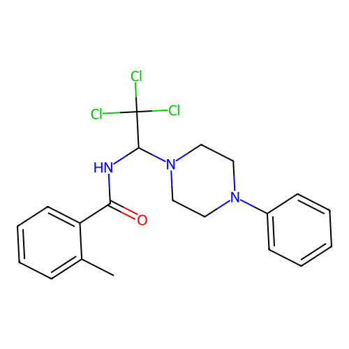 2-methyl-N-[2,2,2-trichloro-1-(4-phenylpiperazin-1-yl)ethyl]benzamide structure
