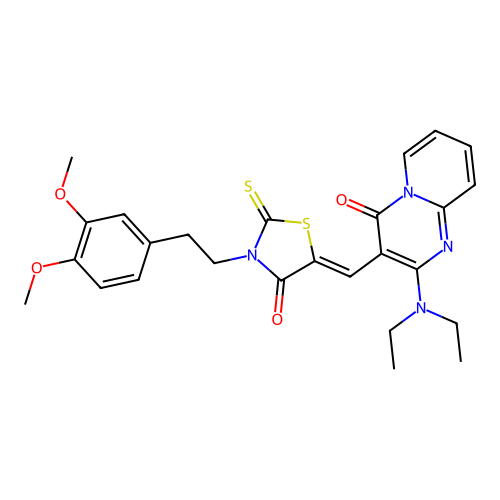 2-(diethylamino)-3-[(Z)-{3-[2-(3,4-dimethoxyphenyl)ethyl]-4-oxo-2-thioxo-1,3-thiazolidin-5-ylidene}methyl]-4H-pyrido[1,2-a]pyrimidin-4-one structure