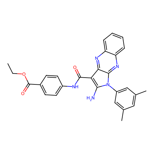 ethyl 4-({[2-amino-1-(3,5-dimethylphenyl)-1H-pyrrolo[2,3-b]quinoxalin-3-yl]carbonyl}amino)benzoate structure
