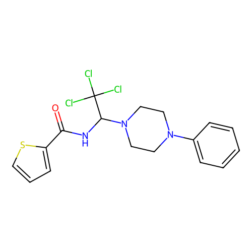 N-[2,2,2-trichloro-1-(4-phenylpiperazin-1-yl)ethyl]thiophene-2-carboxamide structure