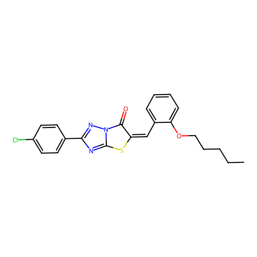 (E)-2-(4-chlorophenyl)-5-(2-(pentyloxy)benzylidene)thiazolo[3,2-b][1,2,4]triazol-6(5H)-one structure