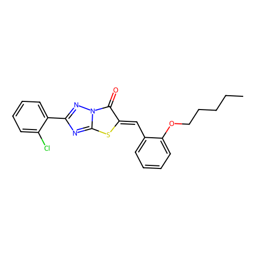 (5Z)-2-(2-chlorophenyl)-5-[2-(pentyloxy)benzylidene][1,3]thiazolo[3,2-b][1,2,4]triazol-6(5H)-one structure