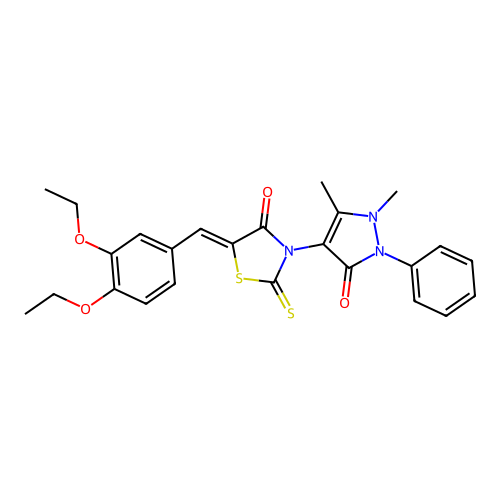 (5Z)-5-[(3,4-diethoxyphenyl)methylidene]-3-(1,5-dimethyl-3-oxo-2-phenylpyrazol-4-yl)-2-sulfanylidene-1,3-thiazolidin-4-one structure
