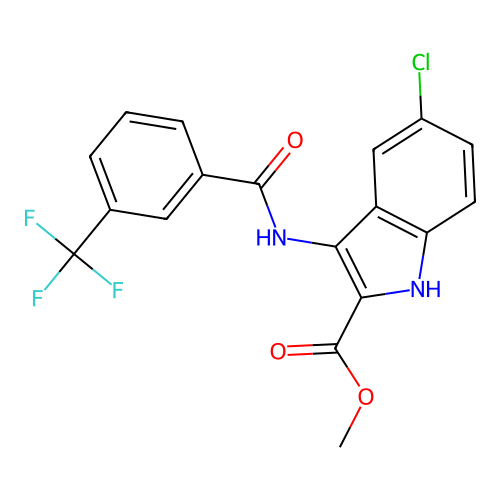 methyl 5-chloro-3-(3-(trifluoromethyl)benzamido)-1H-indole-2-carboxylate structure