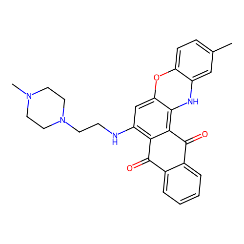2-methyl-7-((2-(4-methylpiperazin-1-yl)ethyl)amino)-8H-naphtho[2,3-a]phenoxazine-8,13(14H)-dione structure