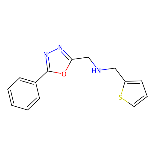 [(5-Phenyl-1,3,4-oxadiazol-2-yl)methyl][(thiophen-2-yl)methyl]amine structure