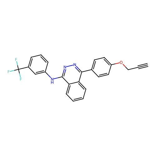 4-(4-(prop-2-yn-1-yloxy)phenyl)-N-(3-(trifluoromethyl)phenyl)phthalazin-1-amine structure