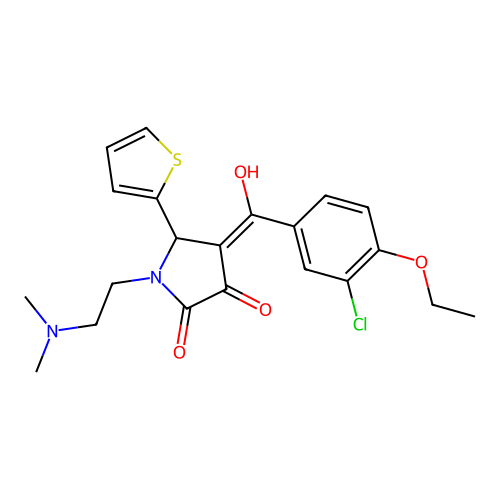 (4E)-4-[(3-chloro-4-ethoxyphenyl)-hydroxymethylidene]-1-(2-dimethylaminoethyl)-5-thiophen-2-ylpyrrolidine-2,3-dione structure