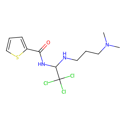 N-(2,2,2-trichloro-1-((3-(dimethylamino)propyl)amino)ethyl)thiophene-2-carboxamide structure