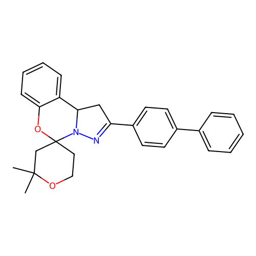 2',2'-dimethyl-2-(4-phenylphenyl)spiro[1,10b-dihydropyrazolo[1,5-c][1,3]benzoxazine-5,4'-oxane] structure
