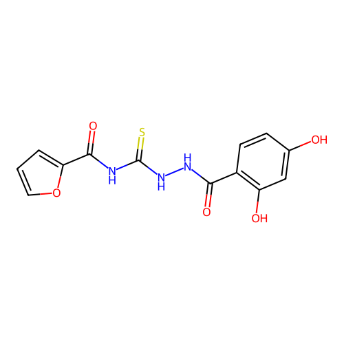 N-[[(2,4-dihydroxybenzoyl)amino]carbamothioyl]furan-2-carboxamide structure