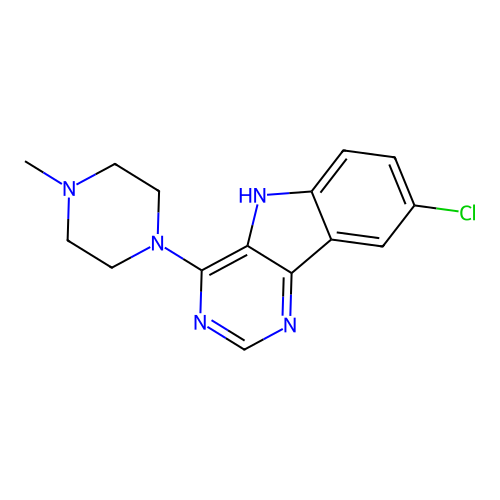 8-chloro-4-(4-methylpiperazin-1-yl)-5H-pyrimido[5,4-b]indole structure