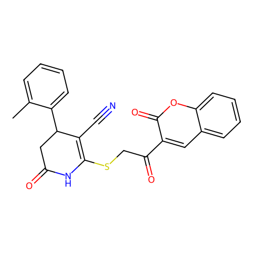 4-(2-methylphenyl)-2-oxo-6-[2-oxo-2-(2-oxochromen-3-yl)ethyl]sulfanyl-3,4-dihydro-1H-pyridine-5-carbonitrile structure
