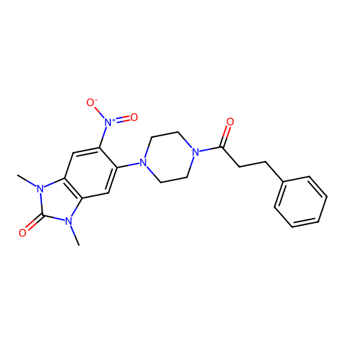 1,3-Dimethyl-5-nitro-6-[4-(3-phenylpropanoyl)piperazin-1-yl]benzimidazol-2-one structure