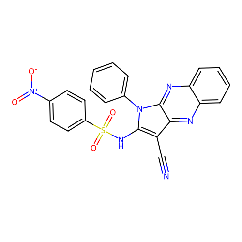N-(3-cyano-1-phenyl-1H-pyrrolo[2,3-b]quinoxalin-2-yl)-4-nitrobenzenesulfonamide structure