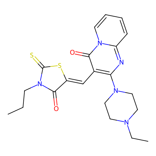 2-(4-ethylpiperazin-1-yl)-3-[(Z)-(4-oxo-3-propyl-2-thioxo-1,3-thiazolidin-5-ylidene)methyl]-4H-pyrido[1,2-a]pyrimidin-4-one structure