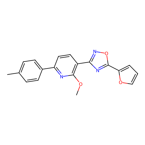 5-(2-Furanyl)-3-[2-methoxy-6-(4-methylphenyl)-3-pyridinyl]-1,2,4-oxadiazole structure