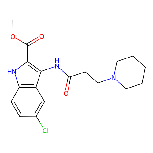 methyl 5-chloro-3-{[3-(piperidin-1-yl)propanoyl]amino}-1H-indole-2-carboxylate structure