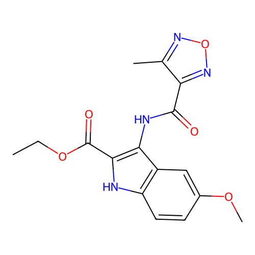 Ethyl 5-methoxy-3-(4-methyl-1,2,5-oxadiazole-3-carboxamido)-1H-indole-2-carboxylate structure