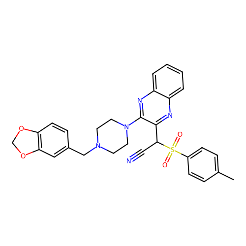 {3-[4-(1,3-benzodioxol-5-ylmethyl)piperazin-1-yl]quinoxalin-2-yl}[(4-methylphenyl)sulfonyl]acetonitrile structure
