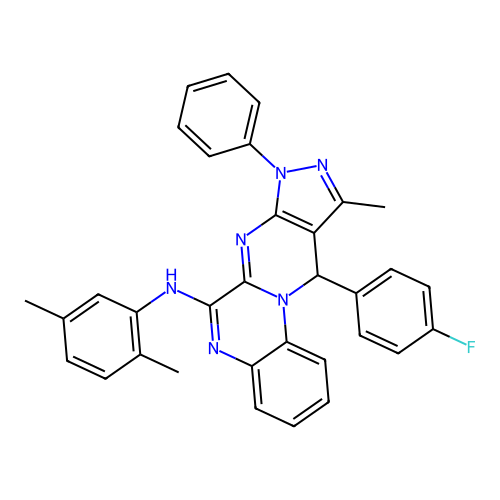 N-(2,5-dimethylphenyl)-11-(4-fluorophenyl)-10-methyl-8-phenyl-8,11-dihydropyrazolo[3',4':4,5]pyrimido[1,2-a]quinoxalin-6-amine structure