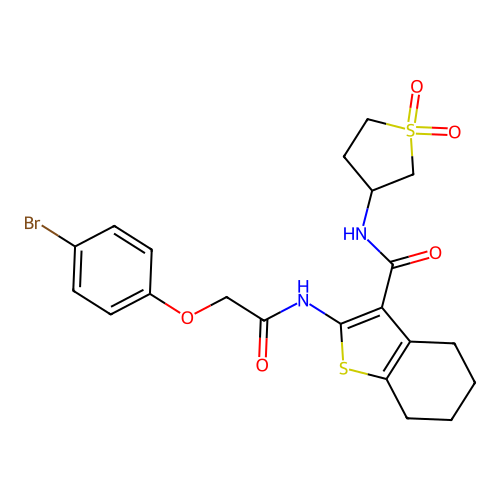 2-{[(4-bromophenoxy)acetyl]amino}-N-(1,1-dioxidotetrahydrothiophen-3-yl)-4,5,6,7-tetrahydro-1-benzothiophene-3-carboxamide structure
