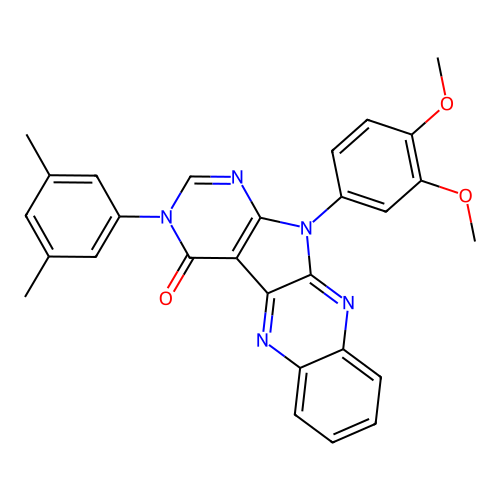 11-(3,4-dimethoxyphenyl)-3-(3,5-dimethylphenyl)-3,11-dihydro-4H-pyrimido[5',4':4,5]pyrrolo[2,3-b]quinoxalin-4-one structure