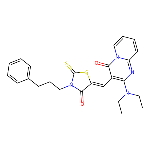 2-(diethylamino)-3-{(Z)-[4-oxo-3-(3-phenylpropyl)-2-thioxo-1,3-thiazolidin-5-ylidene]methyl}-4H-pyrido[1,2-a]pyrimidin-4-one structure