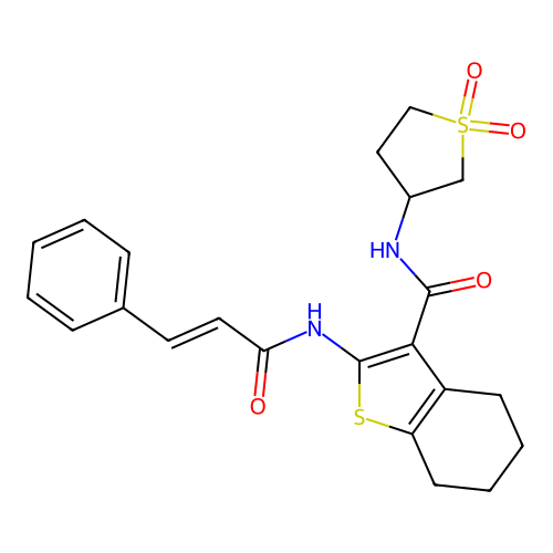 N-(1,1-dioxidotetrahydrothiophen-3-yl)-2-{[(2E)-3-phenylprop-2-enoyl]amino}-4,5,6,7-tetrahydro-1-benzothiophene-3-carboxamide structure