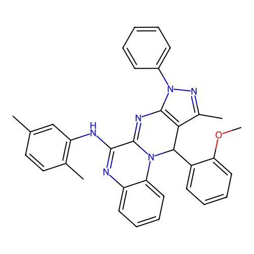 N-(2,5-dimethylphenyl)-11-(2-methoxyphenyl)-10-methyl-8-phenyl-8,11-dihydropyrazolo[3',4':4,5]pyrimido[1,2-a]quinoxalin-6-amine structure