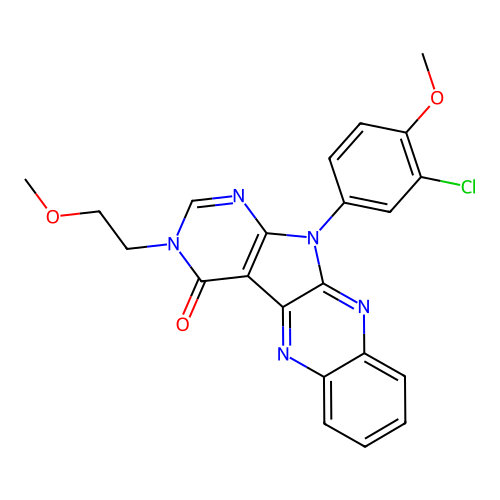11-(3-chloro-4-methoxyphenyl)-3-(2-methoxyethyl)-3,11-dihydro-4H-pyrimido[5',4':4,5]pyrrolo[2,3-b]quinoxalin-4-one structure