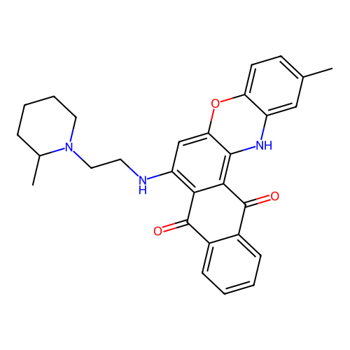 2-methyl-7-((2-(2-methylpiperidin-1-yl)ethyl)amino)-8H-naphtho[2,3-a]phenoxazine-8,13(14H)-dione structure