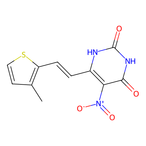 6-[(E)-2-(3-methylthiophen-2-yl)ethenyl]-5-nitropyrimidine-2,4-diol structure