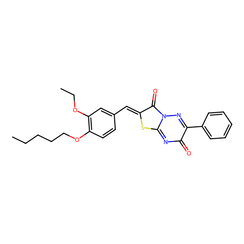 (2Z)-2-[3-ethoxy-4-(pentyloxy)benzylidene]-6-phenyl-7H-[1,3]thiazolo[3,2-b][1,2,4]triazine-3,7(2H)-dione structure