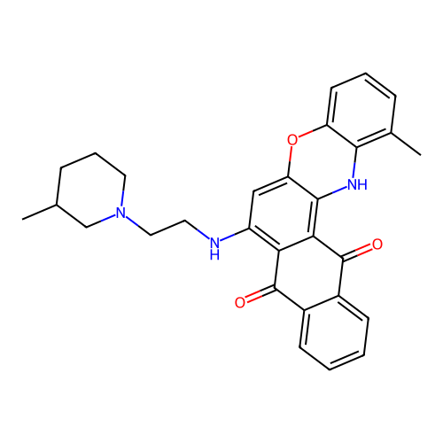 1-methyl-7-((2-(3-methylpiperidin-1-yl)ethyl)amino)-8H-naphtho[2,3-a]phenoxazine-8,13(14H)-dione structure