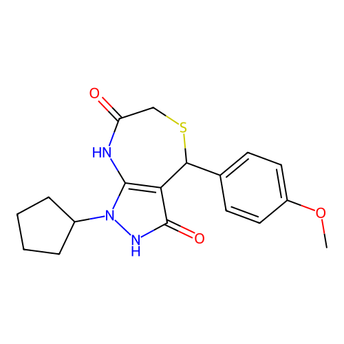 1-cyclopentyl-3-hydroxy-4-(4-methoxyphenyl)-6,8-dihydro-1H-pyrazolo[3,4-e][1,4]thiazepin-7(4H)-one structure