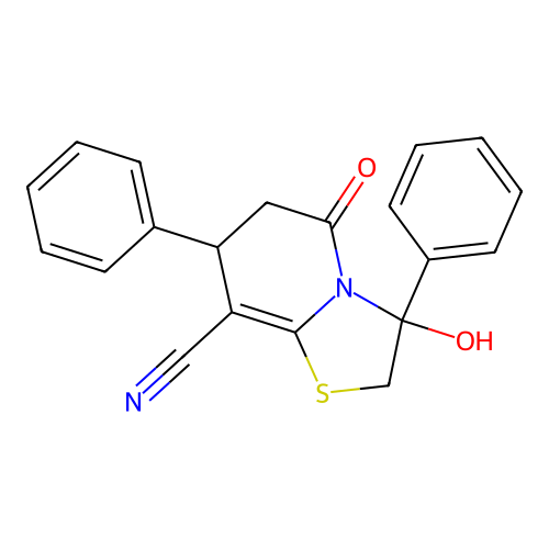 3-hydroxy-5-oxo-3,7-diphenyl-3,5,6,7-tetrahydro-2H-thiazolo[3,2-a]pyridine-8-carbonitrile structure