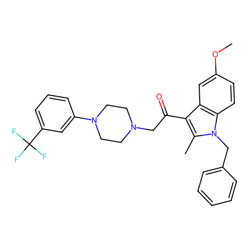 1-(1-benzyl-5-methoxy-2-methyl-1H-indol-3-yl)-2-(4-(3-(trifluoromethyl)phenyl)piperazin-1-yl)ethanone structure