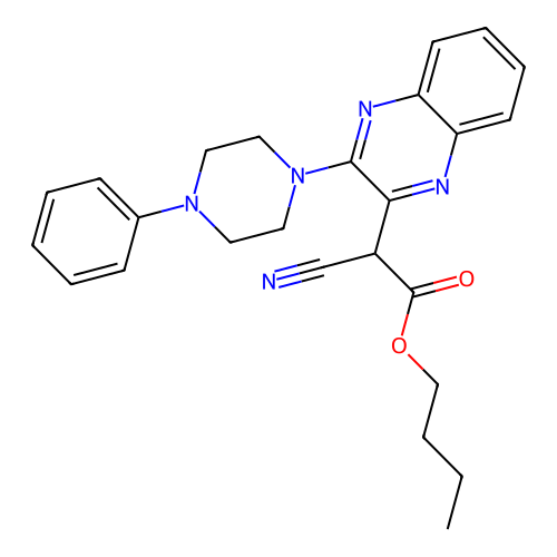 Butyl cyano[3-(4-phenylpiperazin-1-yl)quinoxalin-2-yl]acetate structure