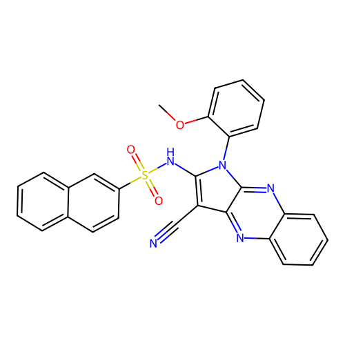 N-(3-cyano-1-(2-methoxyphenyl)-1H-pyrrolo[2,3-b]quinoxalin-2-yl)naphthalene-2-sulfonamide structure