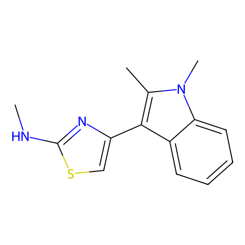 4-(1,2-dimethyl-1H-indol-3-yl)-N-methyl-1,3-thiazol-2-amine structure