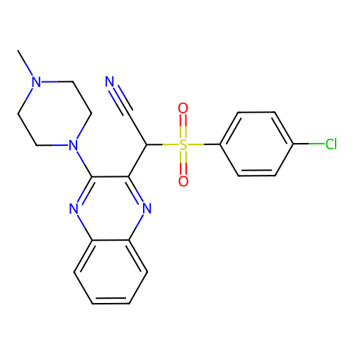 2-(4-chlorophenyl)sulfonyl-2-[3-(4-methylpiperazin-1-yl)quinoxalin-2-yl]acetonitrile structure