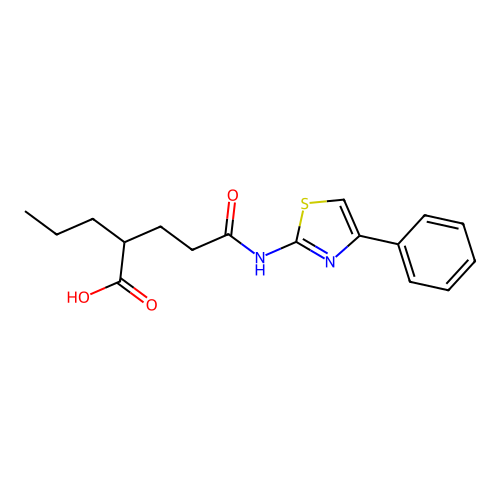 5-oxo-5-{[(2E)-4-phenyl-1,3-thiazol-2(3H)-ylidene]amino}-2-propylpentanoic acid structure