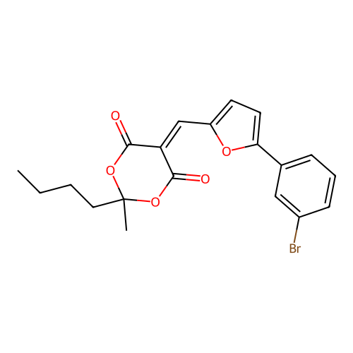 5-((5-(3-bromophenyl)furan-2-yl)methylene)-2-butyl-2-methyl-1,3-dioxane-4,6-dione structure