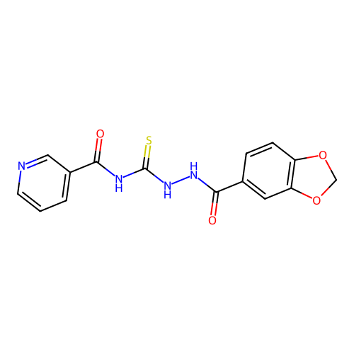 N-(2-(benzo[d][1,3]dioxole-5-carbonyl)hydrazinecarbonothioyl)nicotinamide structure