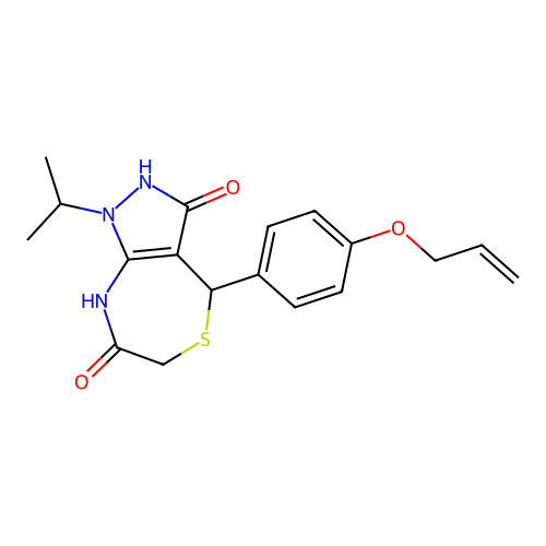 3-hydroxy-1-(propan-2-yl)-4-[4-(prop-2-en-1-yloxy)phenyl]-4,8-dihydro-1H-pyrazolo[3,4-e][1,4]thiazepin-7(6H)-one structure