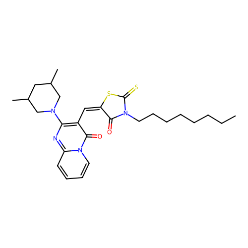 (E)-5-((2-(3,5-dimethylpiperidin-1-yl)-4-oxo-4H-pyrido[1,2-a]pyrimidin-3-yl)methylene)-3-octyl-2-thioxothiazolidin-4-one structure